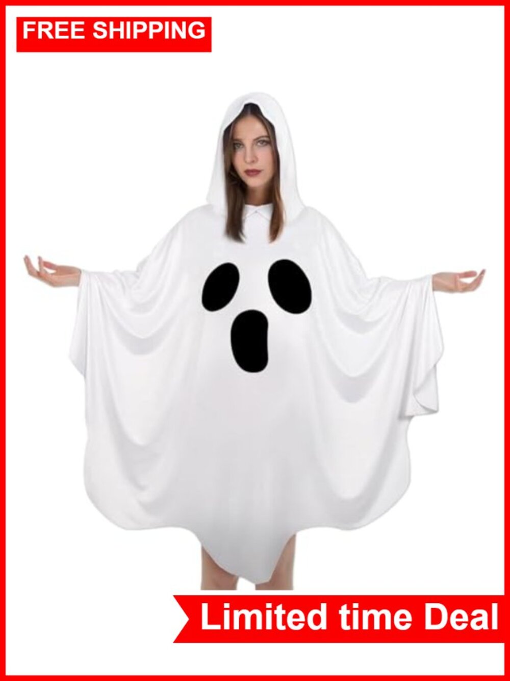 White Hooded Ghost Poncho Cape Costume